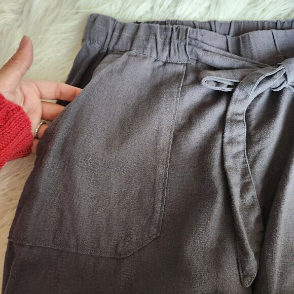 Caslon Linen Pants Womans Sz Small Pockets Pull On Drawstring Gray Wide Leg - Picture 11 of 14